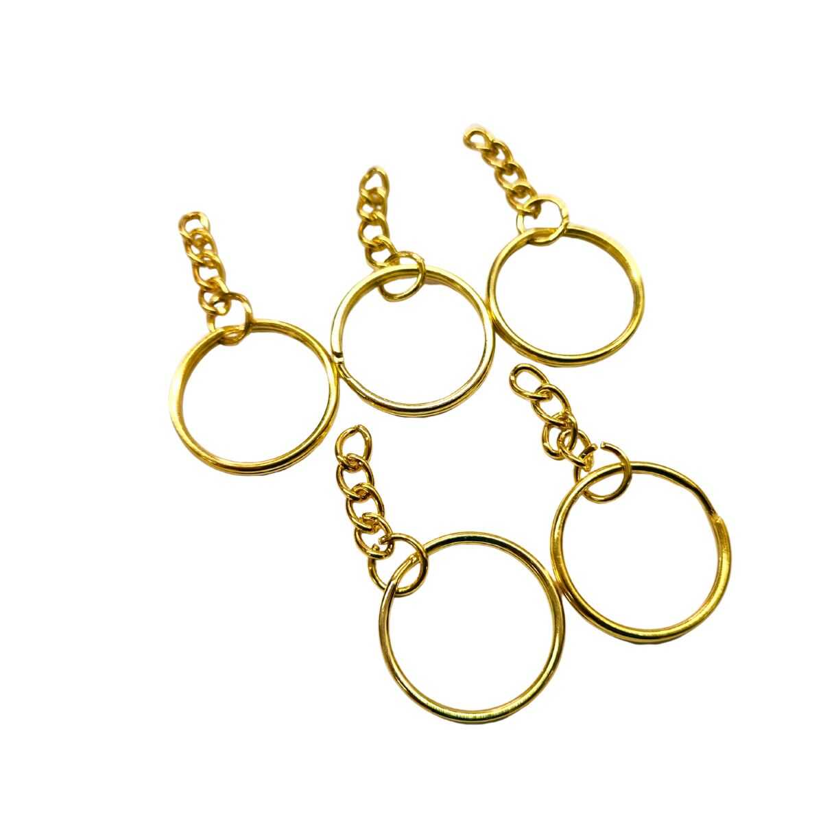 Set de 5 Aros Metálicos Dorados con Cadena y Argolla para Llaveros (Pack 5)
