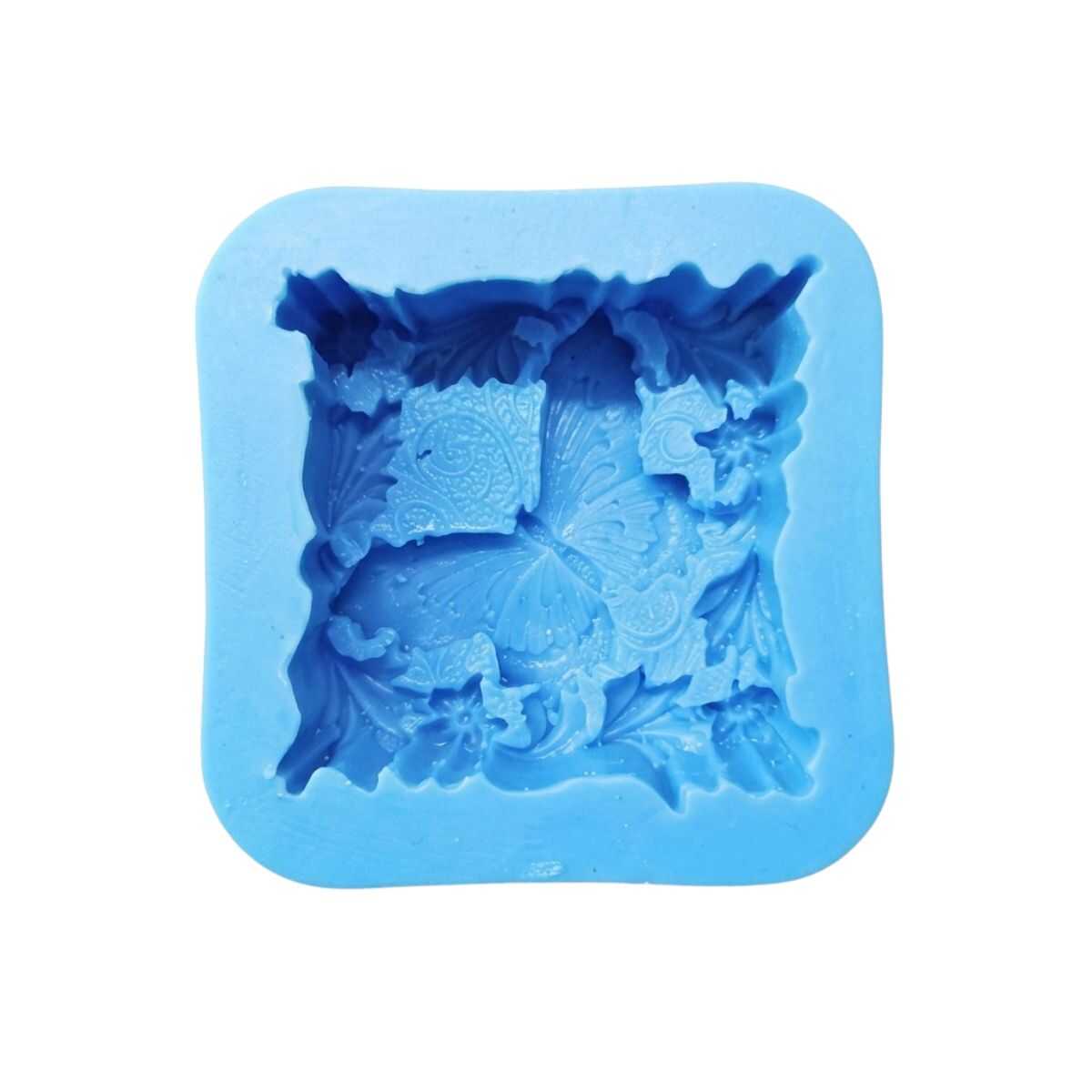 Molde Silicona Cuadrado Vintage con Mariposa y Flores en Relieve